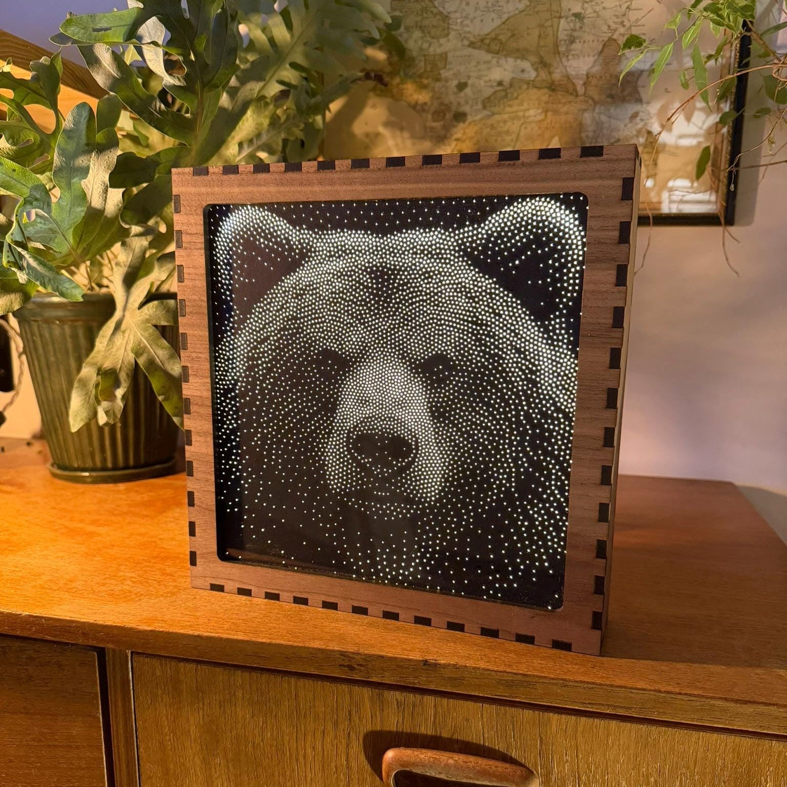 Bear Stipple Light Box | Walnut Veneer Dimmable Mood Light | Table or Wall Light | Handmade in Somerset UK
