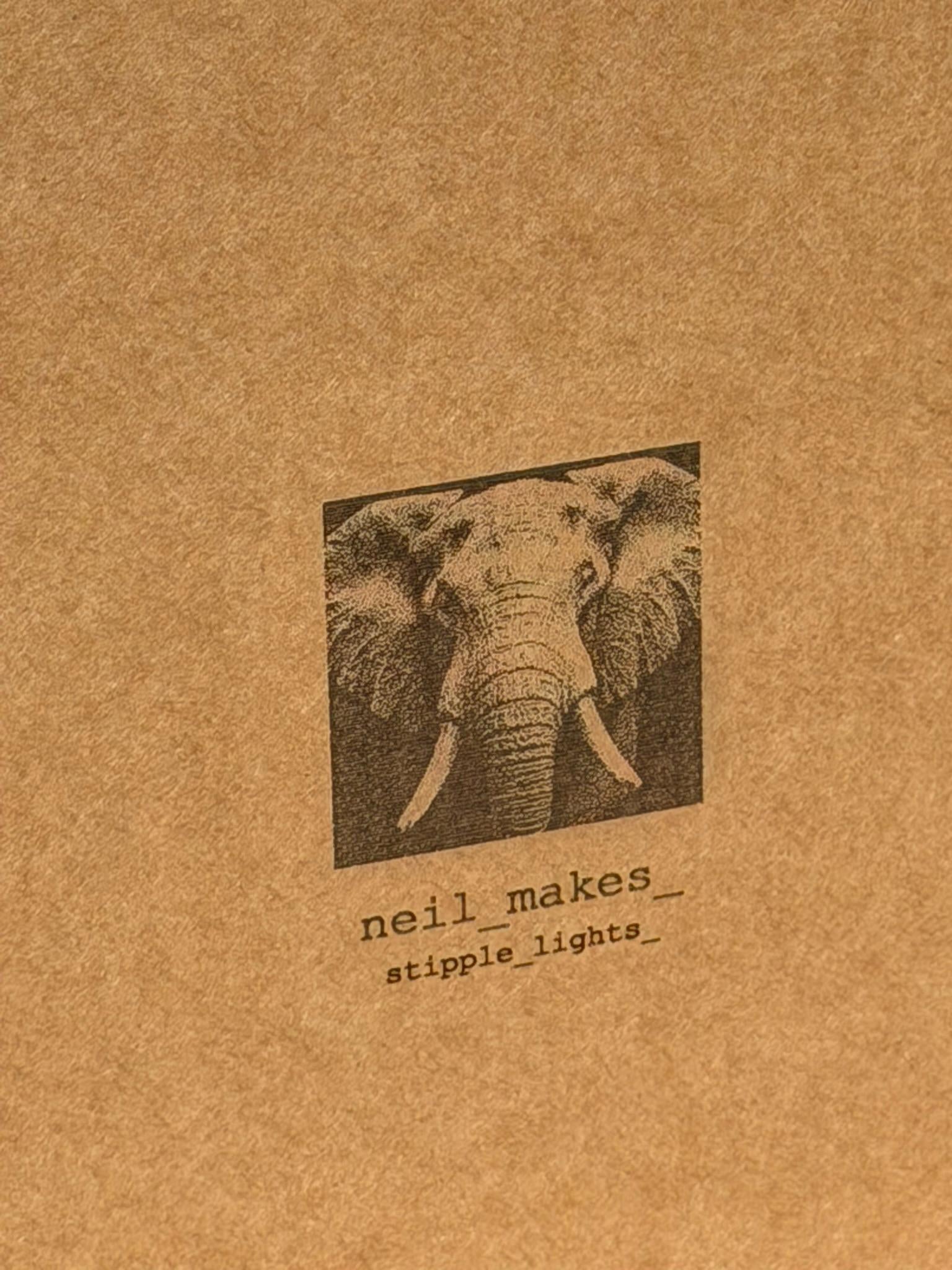 Elephant Stipple Light Box | Walnut Veneer Dimmable Mood Light | Table or Wall Light | Handmade in Somerset UK