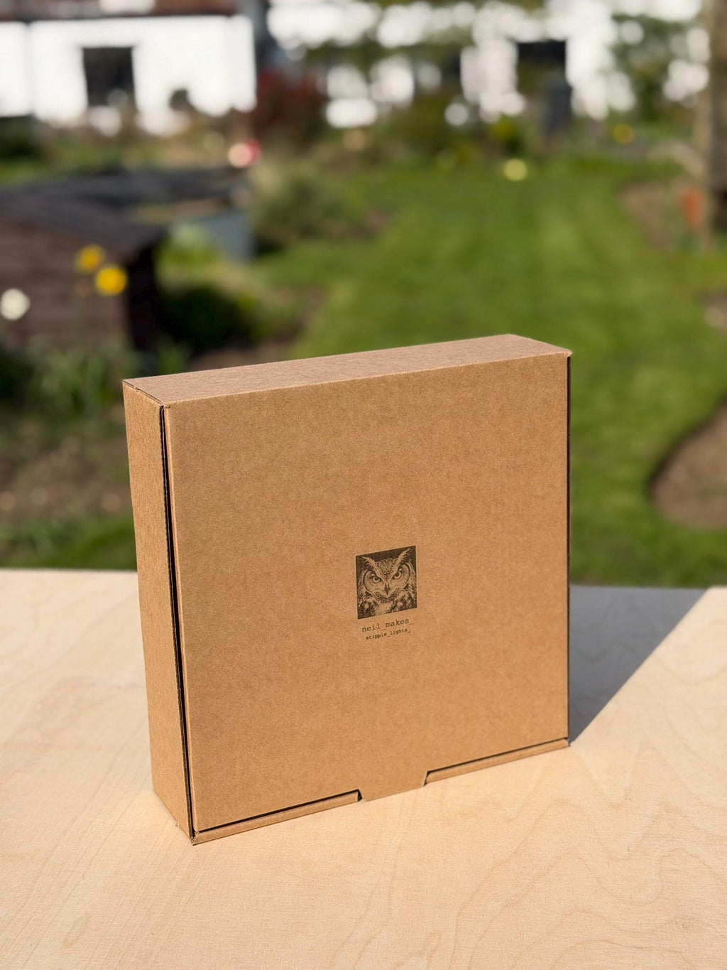 Owl Stipple Light Box | Walnut Veneer Dimmable Mood Light | Table or Wall Light | Handmade in Somerset UK