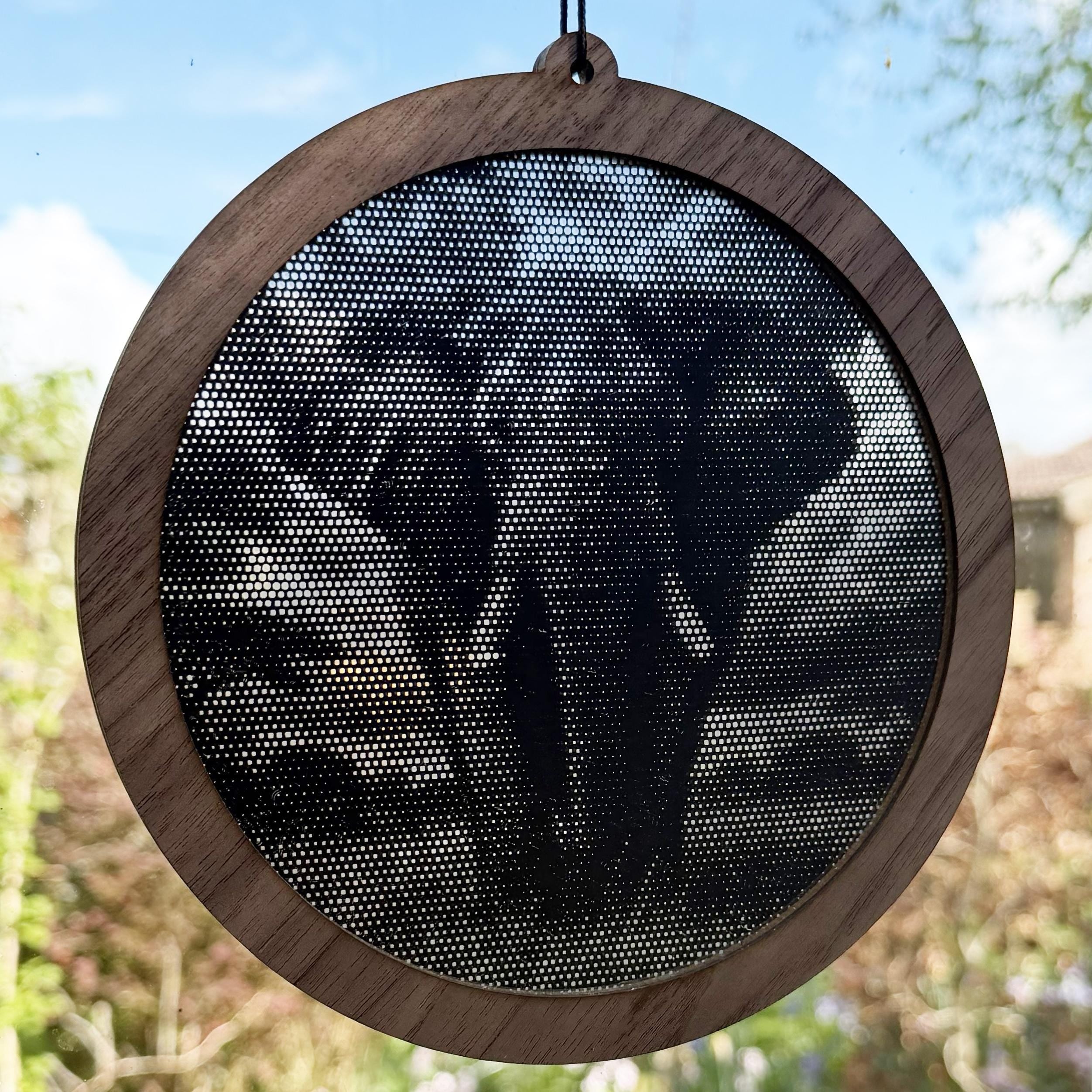 Elephant Stipple Art Window Hanging, Modern Walnut & Mirrored Glass Suncatcher