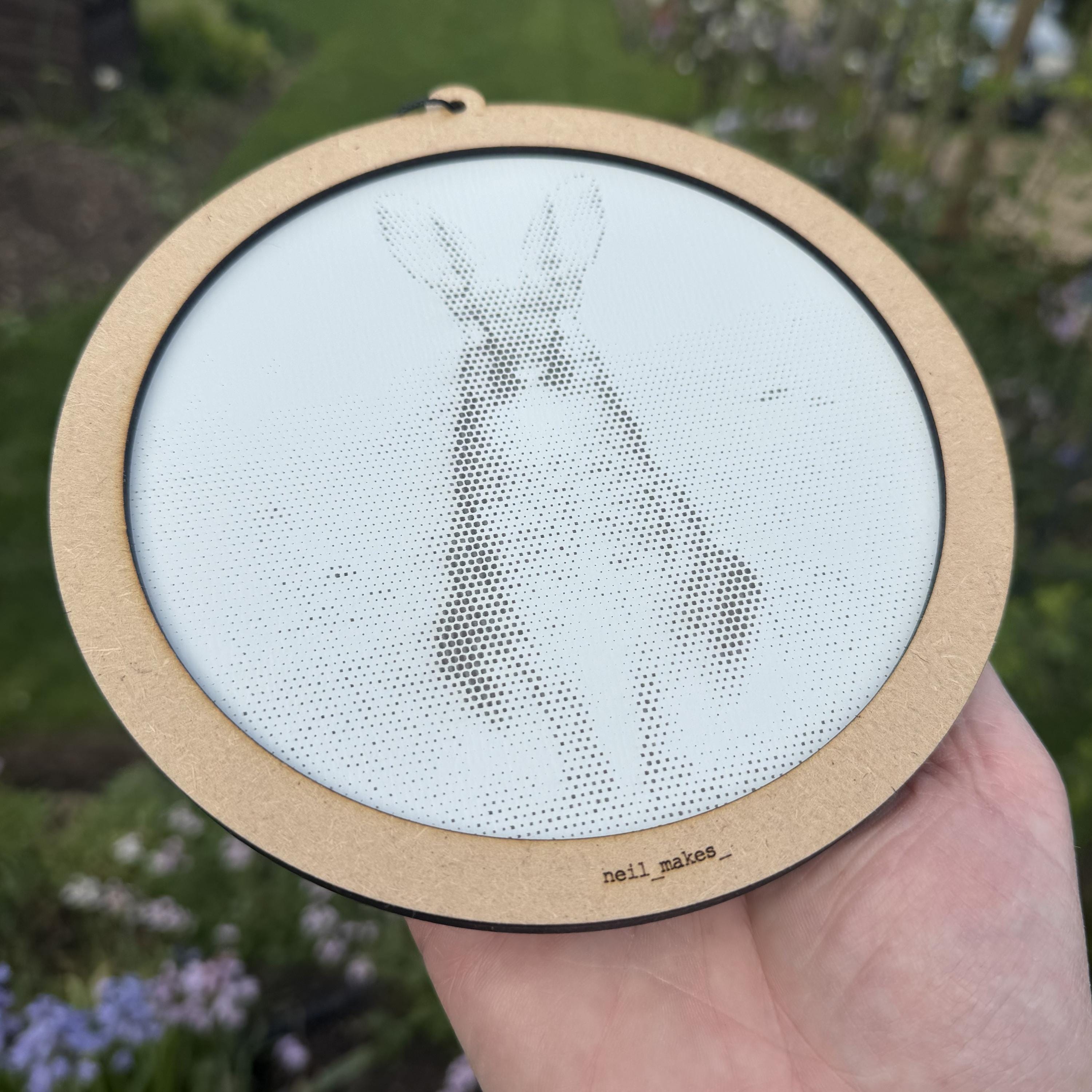 Hare Stipple Art Window Hanging, Modern Walnut & Mirrored Glass Suncatcher