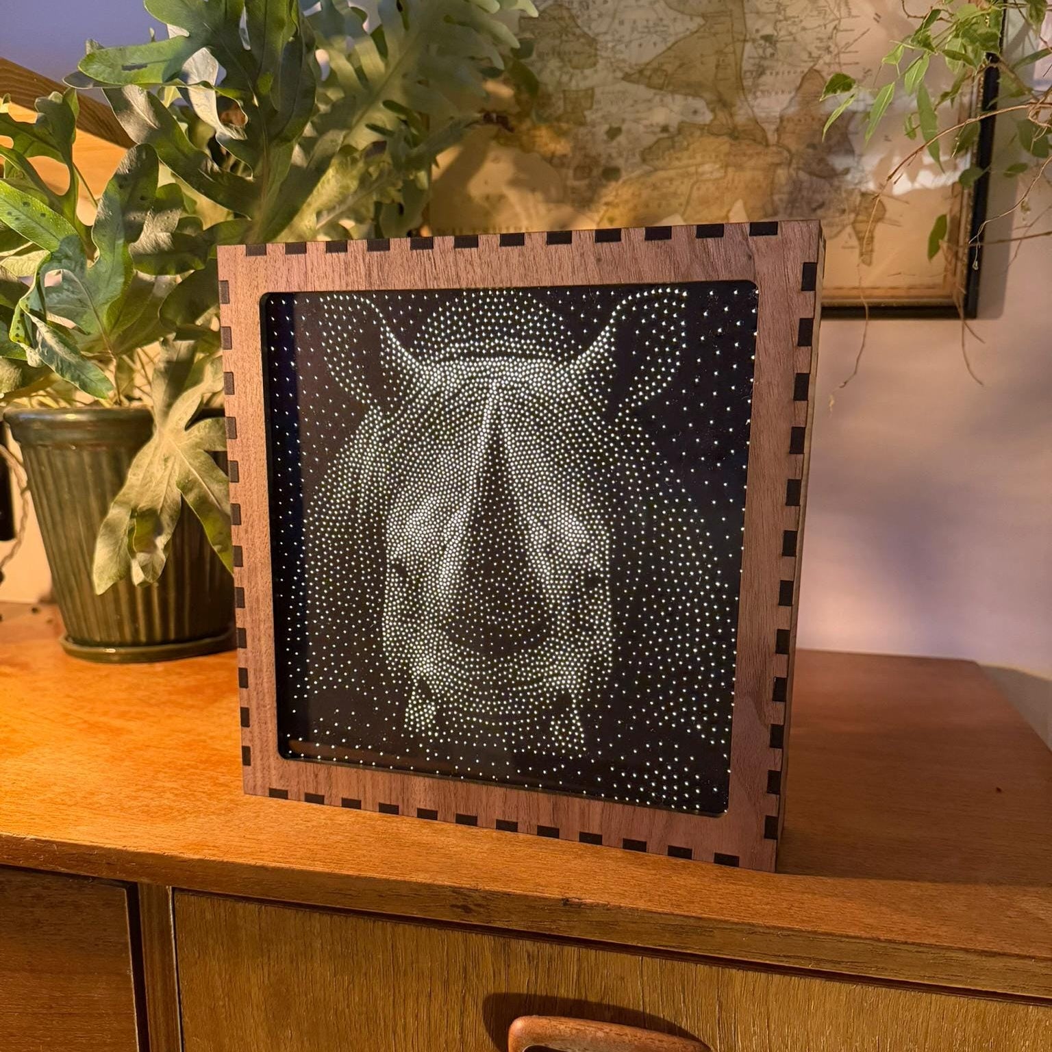 Rhino Stipple Light Box | Walnut Veneer Dimmable Mood Light | Table or Wall Light | Handmade in Somerset UK