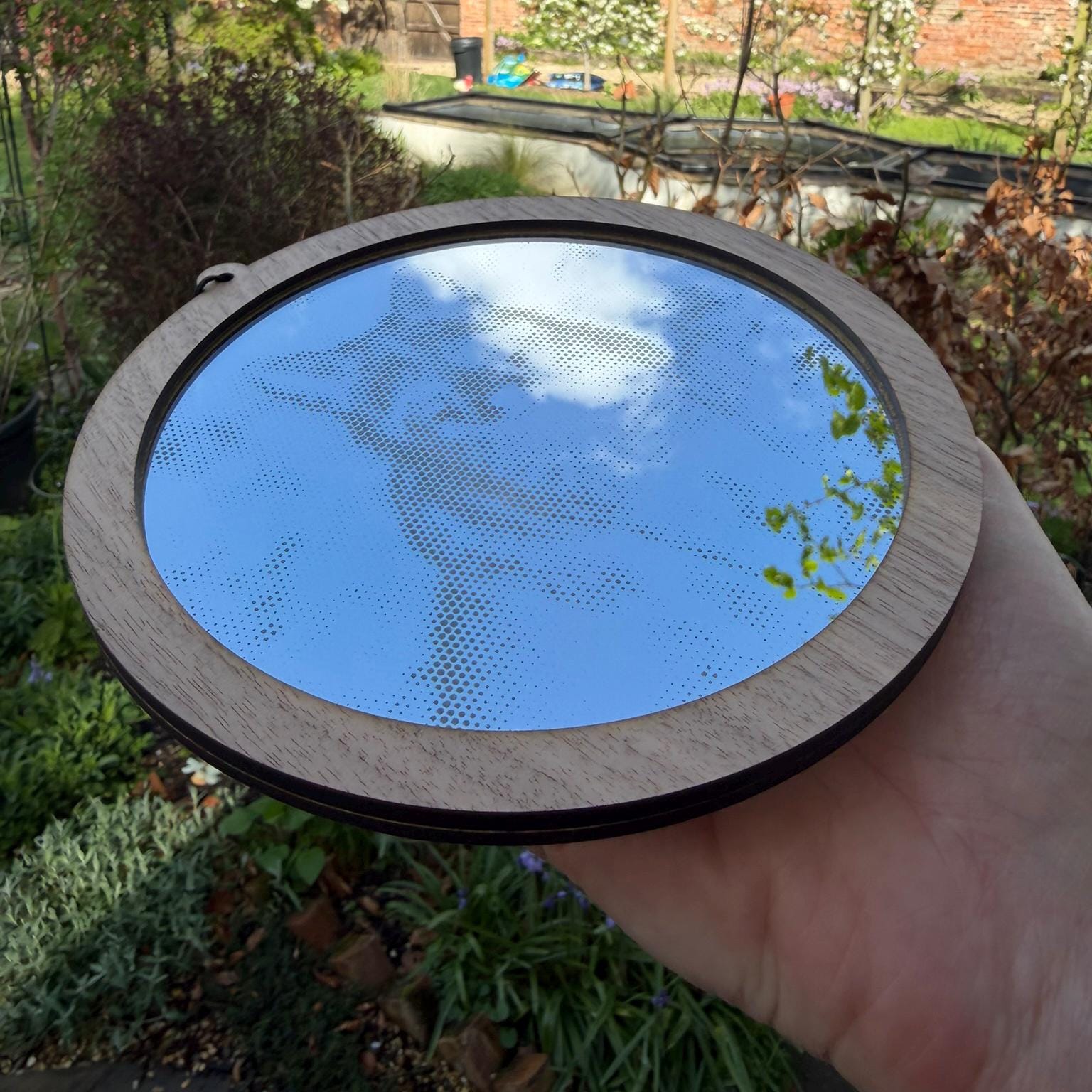 Fox Stipple Art Window Hanging, Modern Walnut & Mirrored Glass Suncatcher