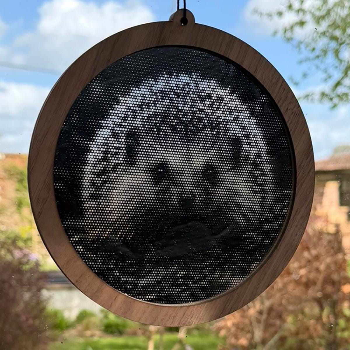 Hedgehog Stipple Art Window Hanging, Modern Walnut & Mirrored Glass Suncatcher