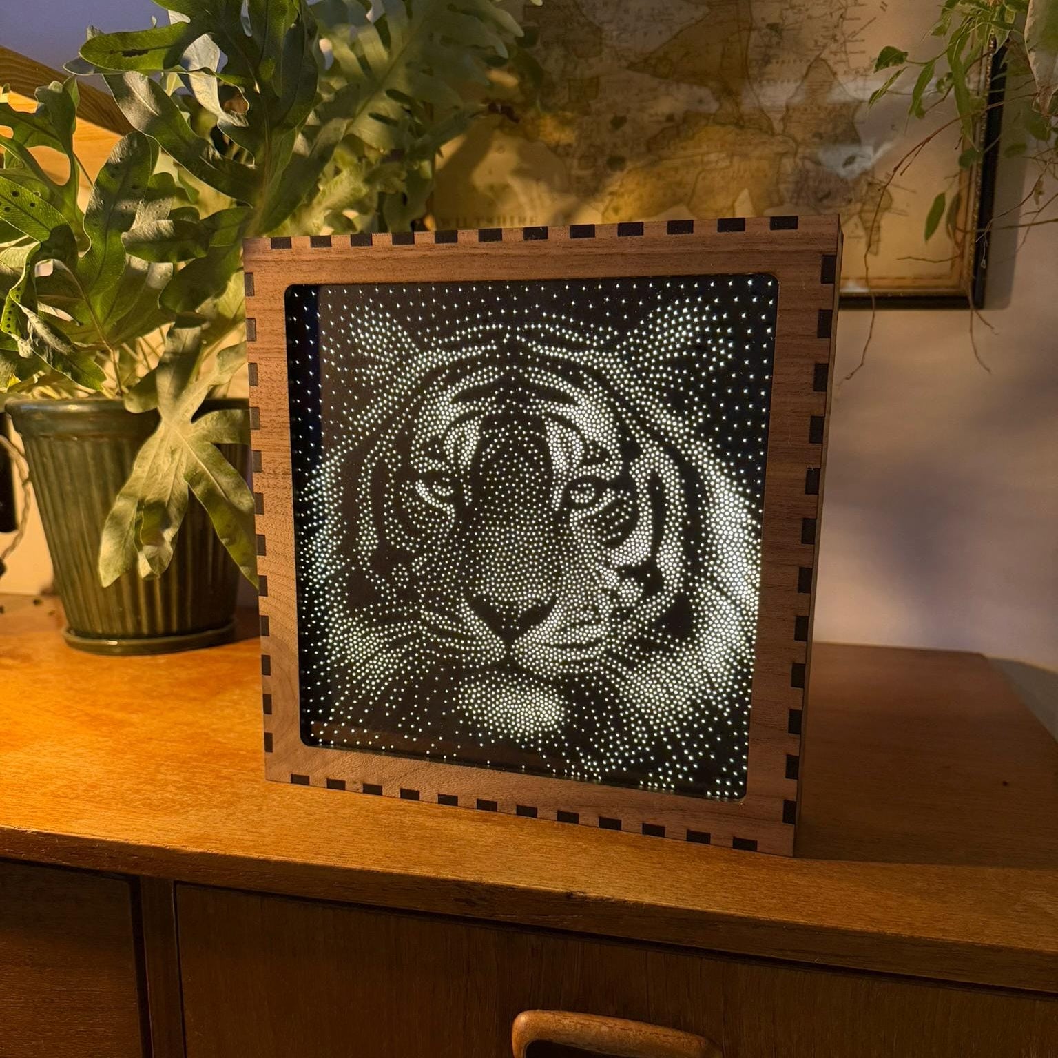 Tiger Stipple Light Box | Walnut Veneer Dimmable Mood Light | Table or Wall Light | Handmade in Somerset UK