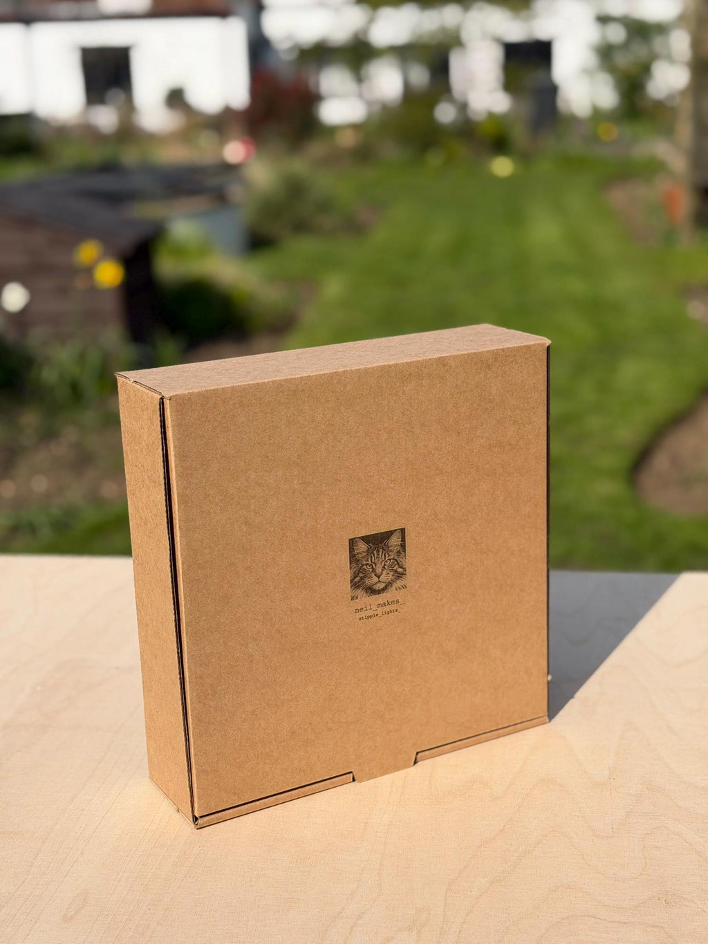 Cat Stipple Light Box | Walnut Veneer Dimmable Mood Light | Table or Wall Light | Handmade in Somerset UK