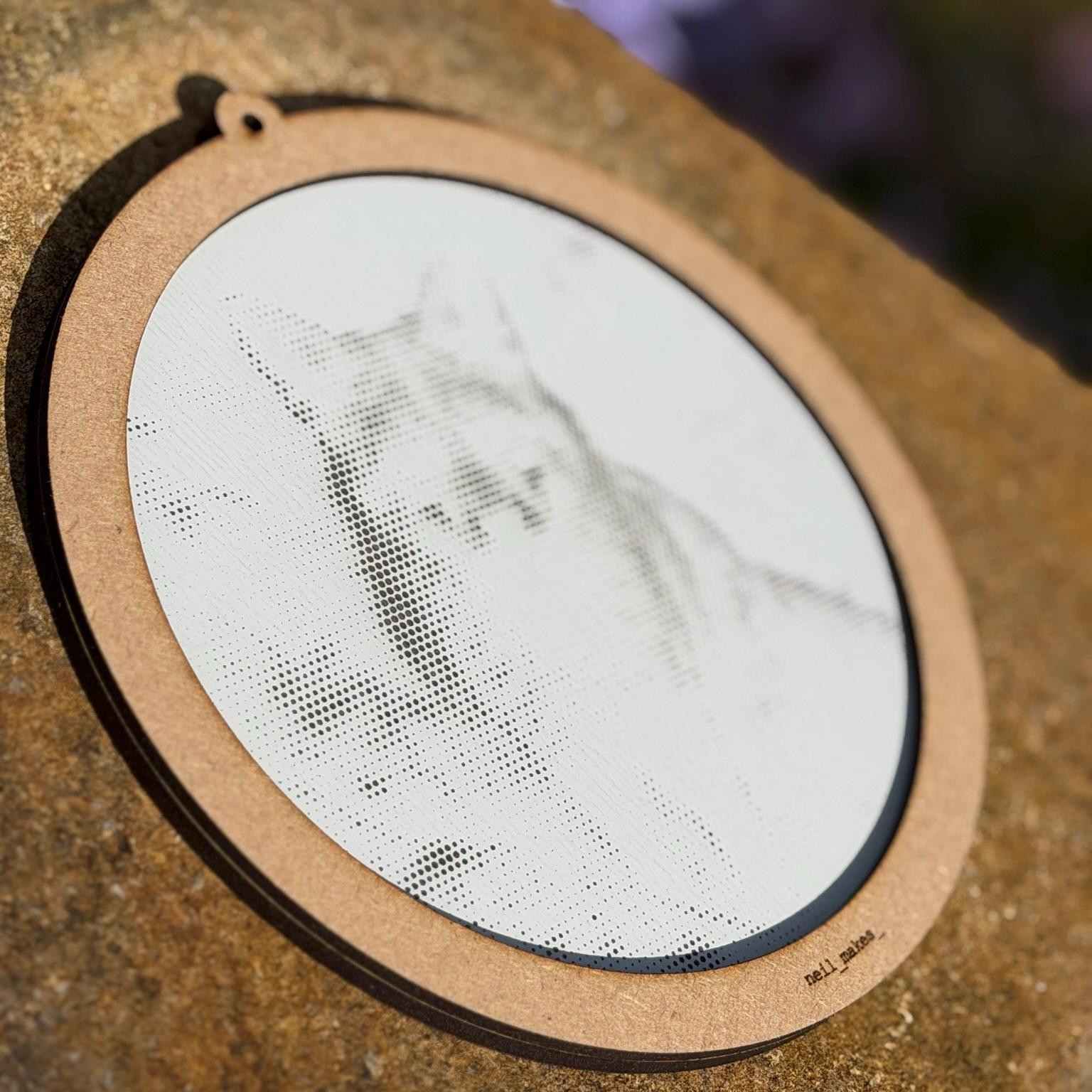 Fox Stipple Art Window Hanging, Modern Walnut & Mirrored Glass Suncatcher