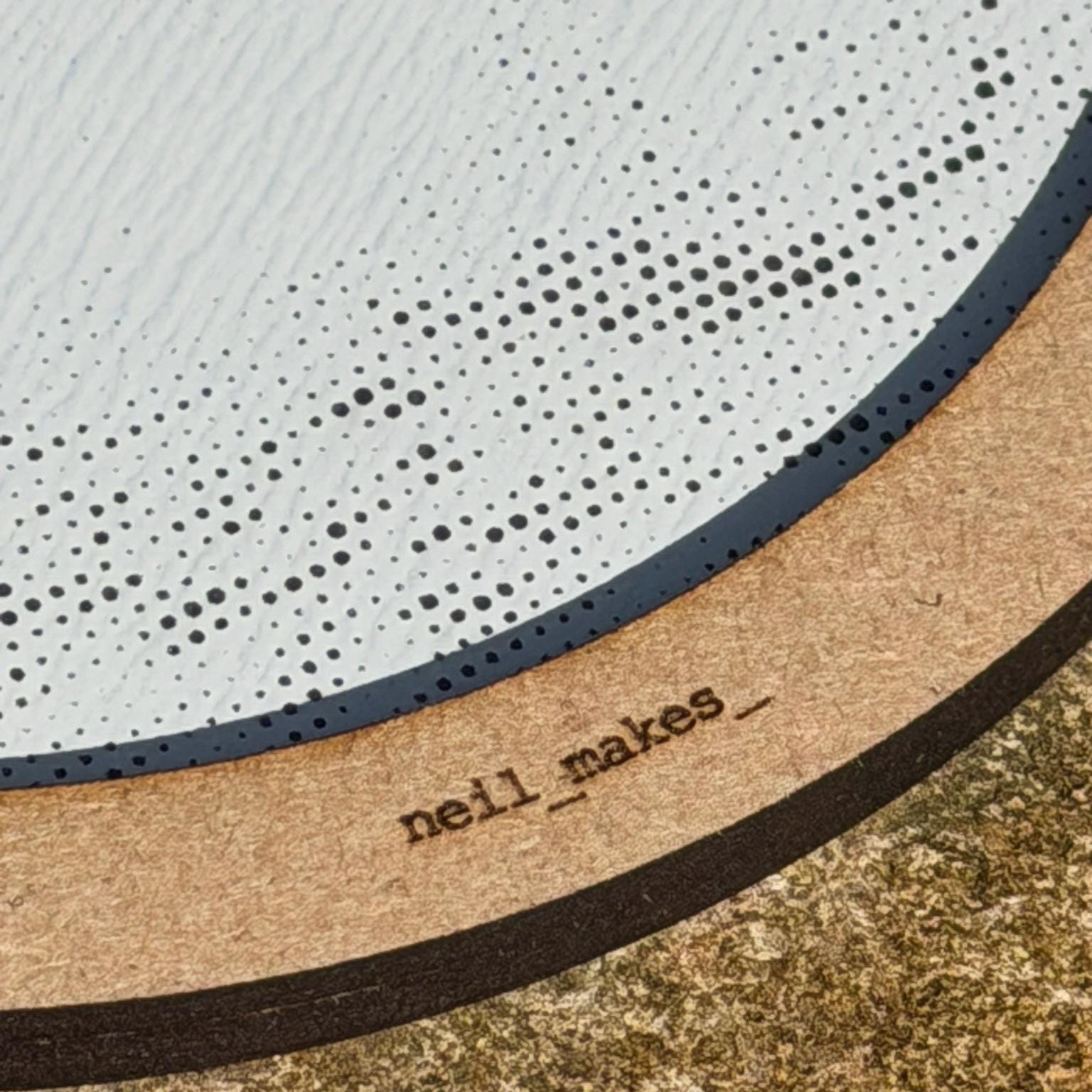 Fox Stipple Art Window Hanging, Modern Walnut & Mirrored Glass Suncatcher