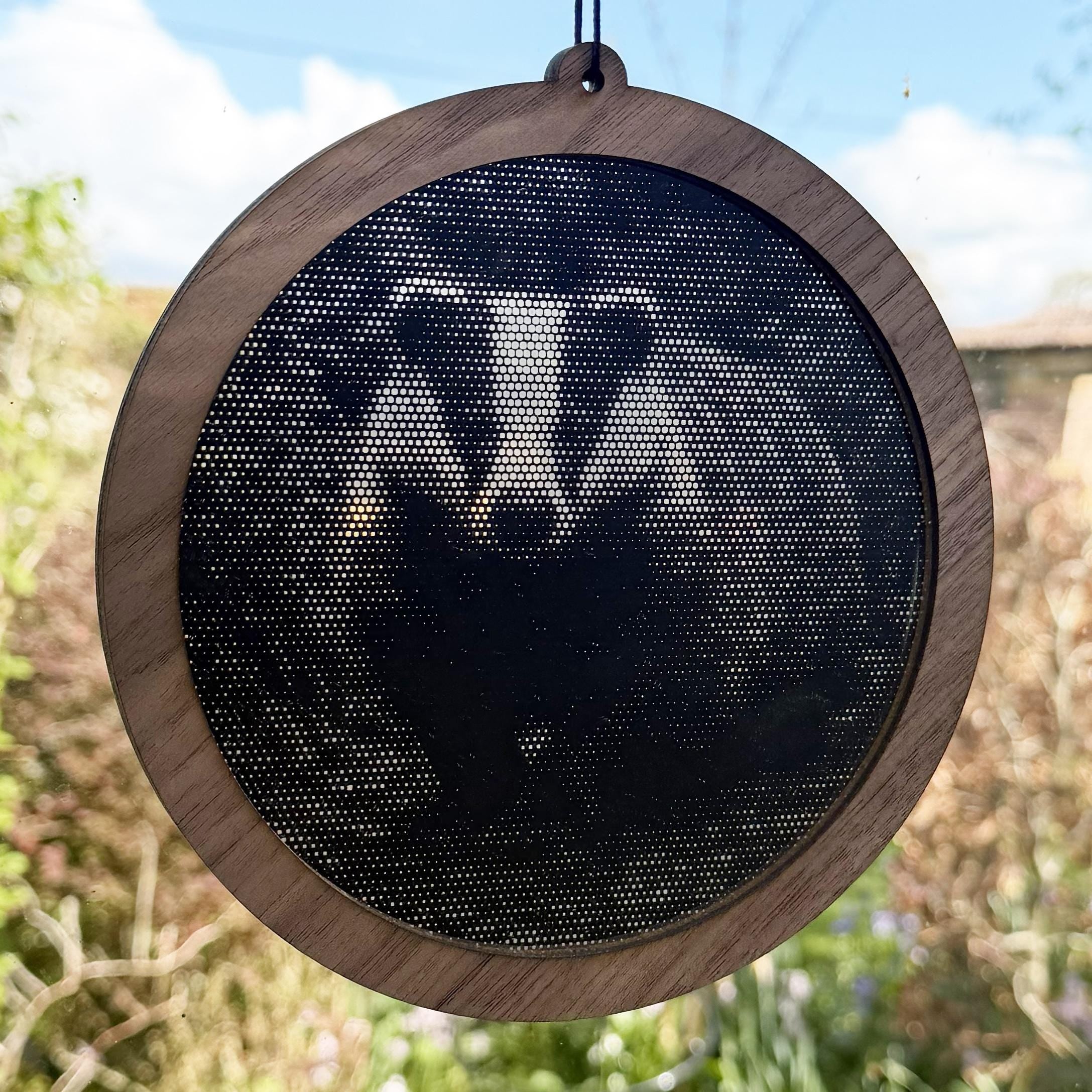 Badger Stipple Art Window Hanging, Modern Walnut & Mirrored Glass Suncatcher