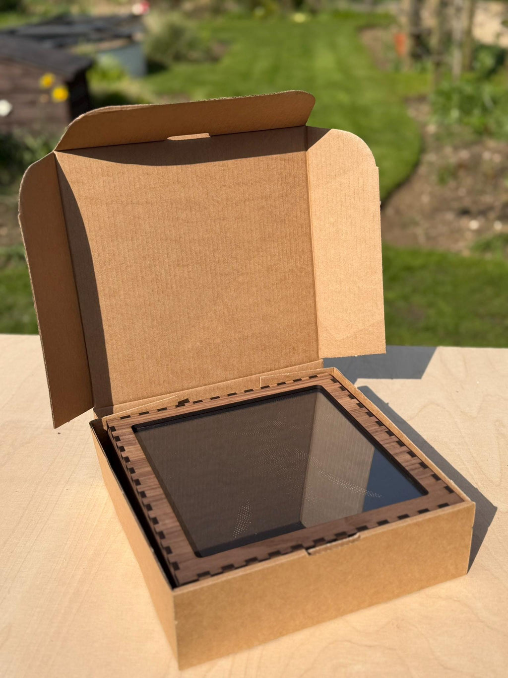 Lion Stipple Light Box | Walnut Veneer Dimmable Mood Light | Table or Wall Light | Handmade in Somerset UK