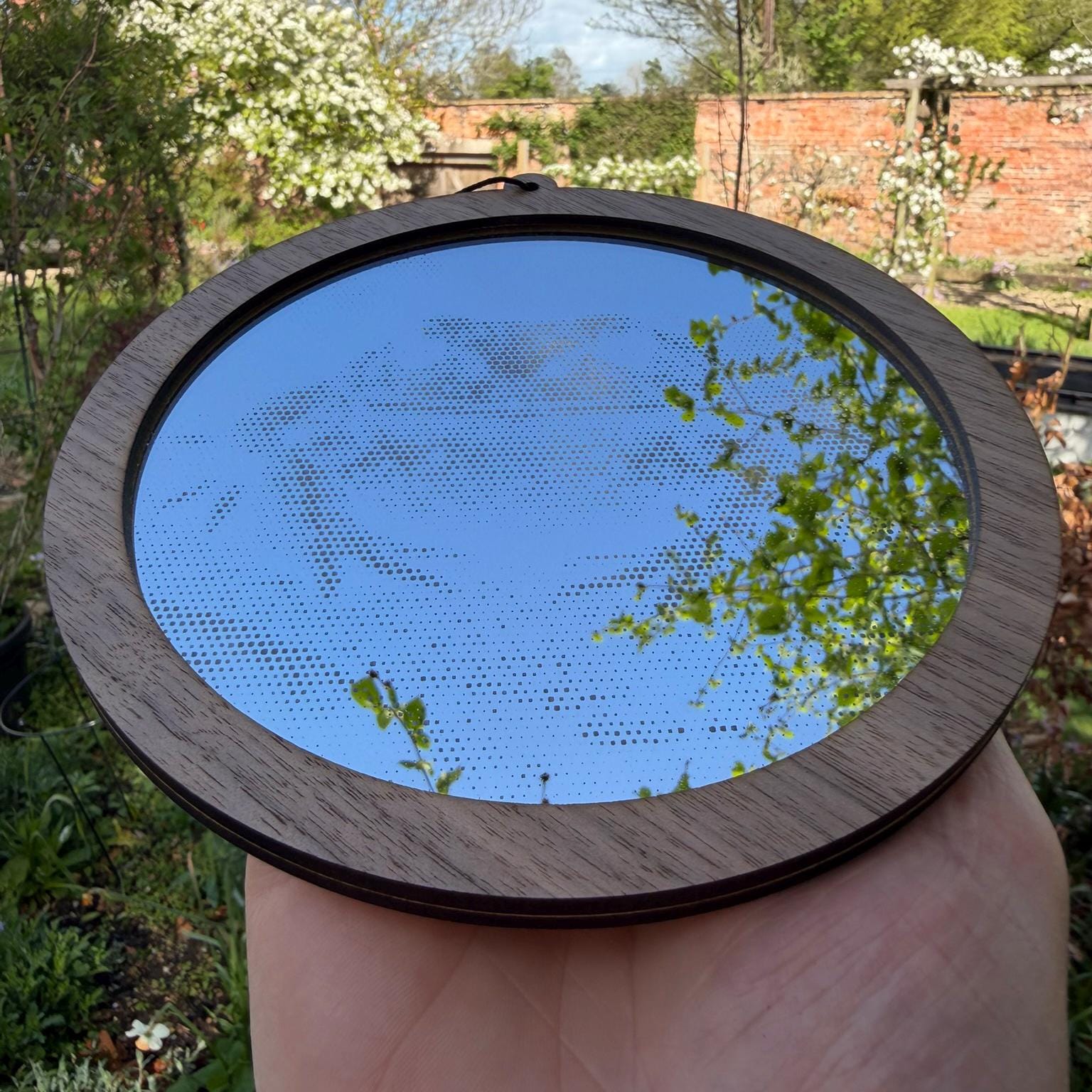 Toad Stipple Art Window Hanging, Modern Walnut & Mirrored Glass Suncatcher