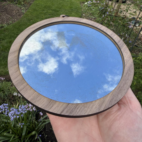 Badger Stipple Art Window Hanging, Modern Walnut & Mirrored Glass Suncatcher