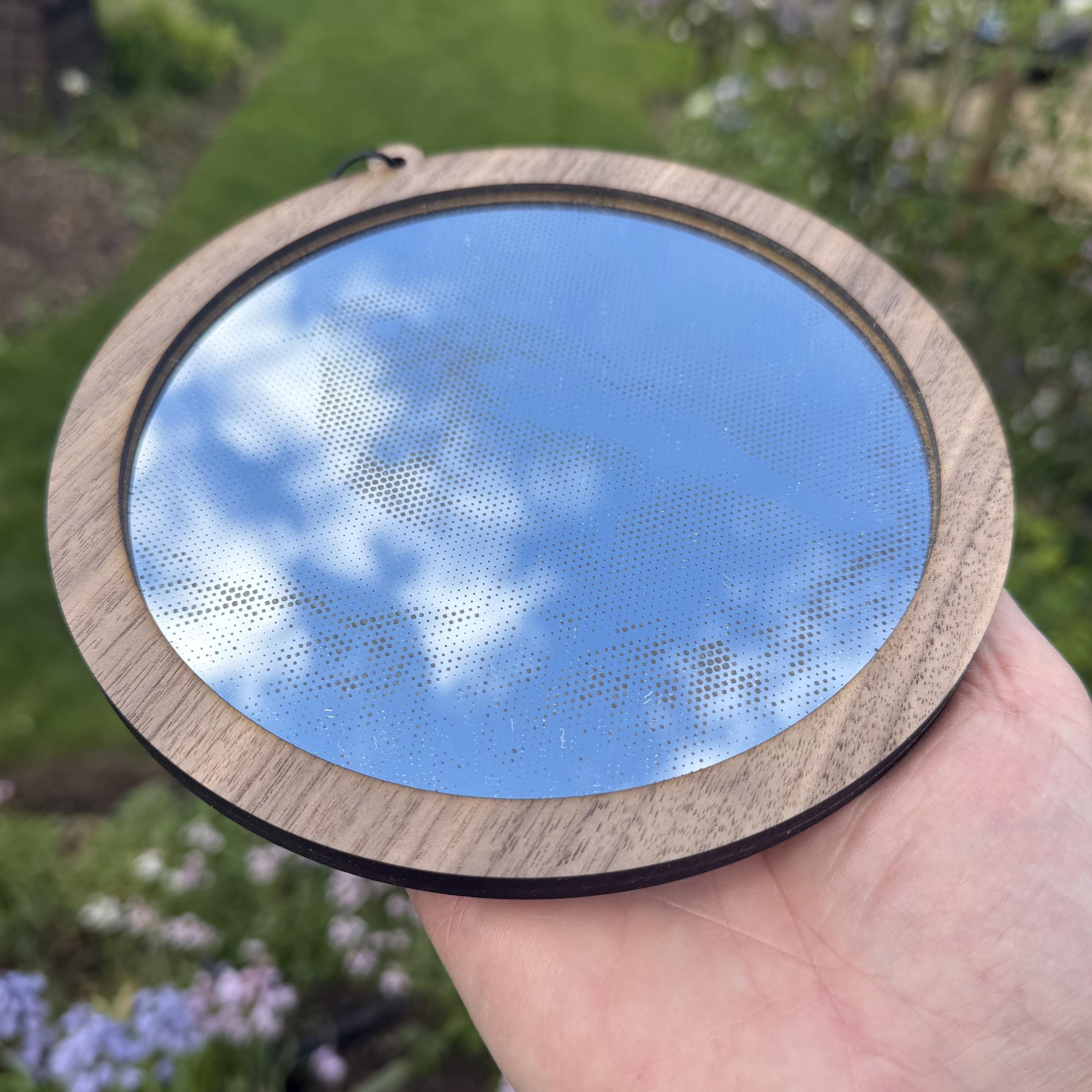 Robin Bird Stipple Art Window Hanging, Modern Walnut & Mirrored Glass Suncatcher