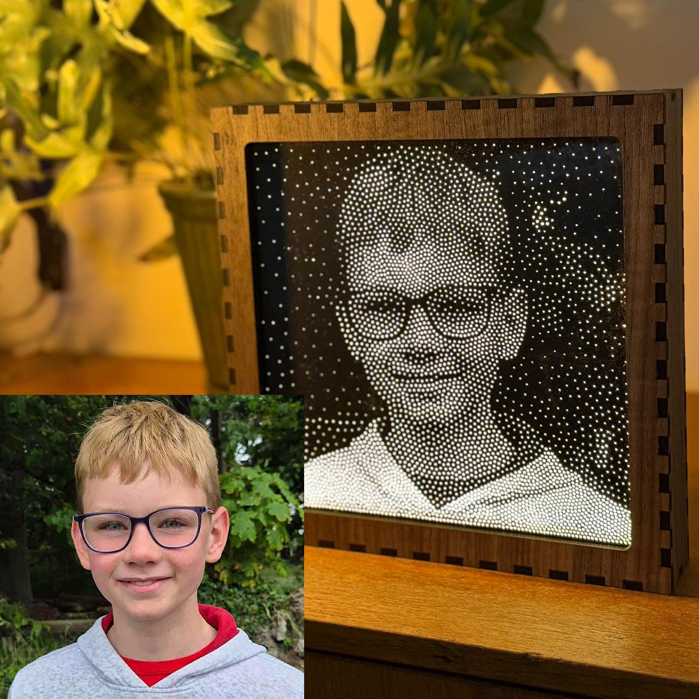 Custom Stipple Art Light Box from Your Photo | Personalised LED Lamp | Walnut Veneer Lightbox | Handmade in UK