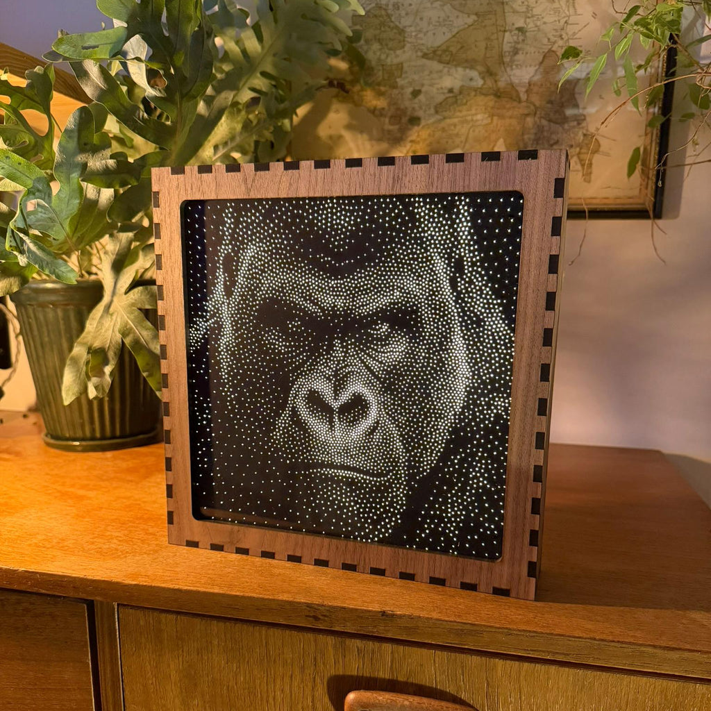 Gorilla Stipple Light Box | Walnut Veneer Dimmable Mood Light | Table or Wall Light | Handmade in Somerset UK