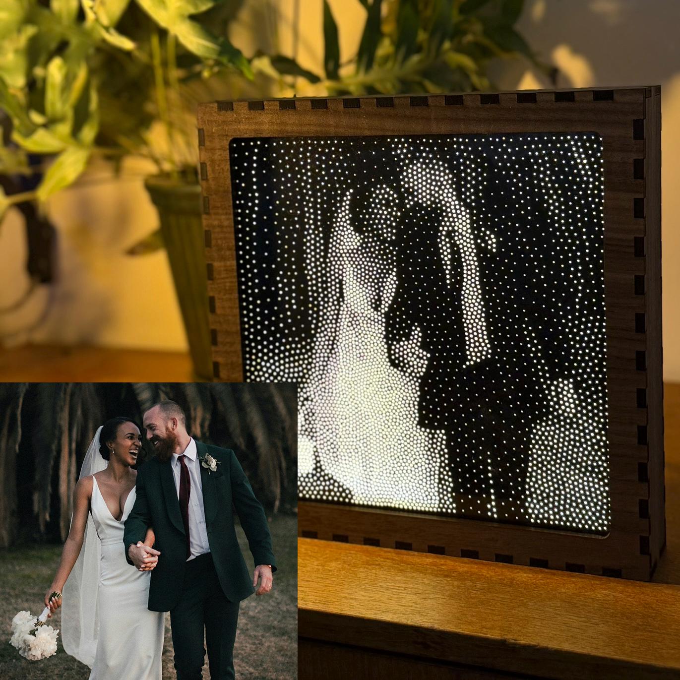 Custom Stipple Art Light Box from Your Photo | Personalised LED Lamp | Walnut Veneer Lightbox | Handmade in UK