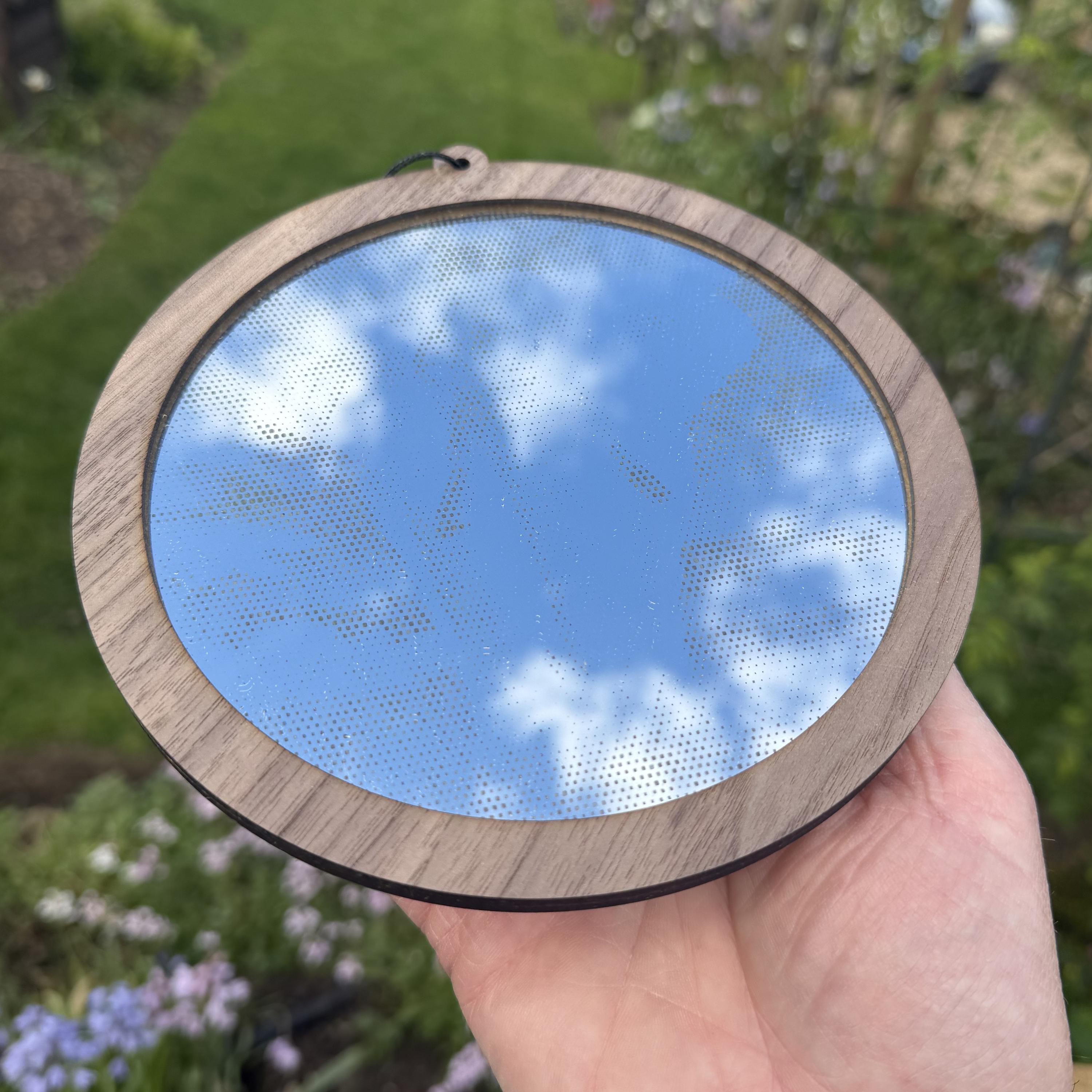 Elephant Stipple Art Window Hanging, Modern Walnut & Mirrored Glass Suncatcher