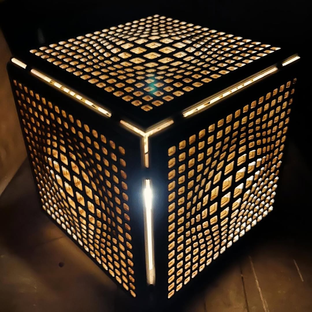 Walnut & Plywood Cube Lamp - 2024