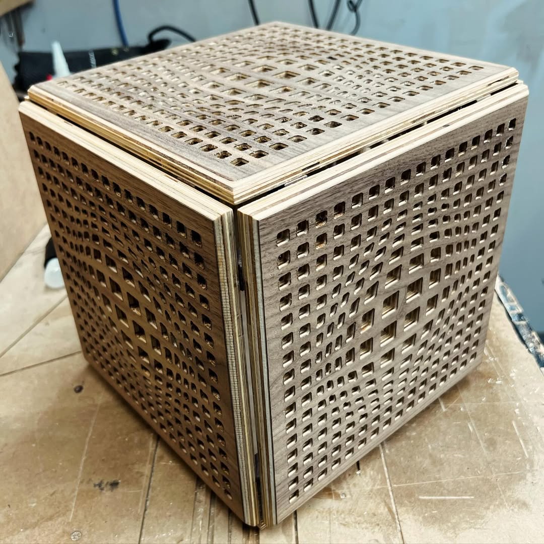 Walnut & Plywood Cube Lamp - 2024