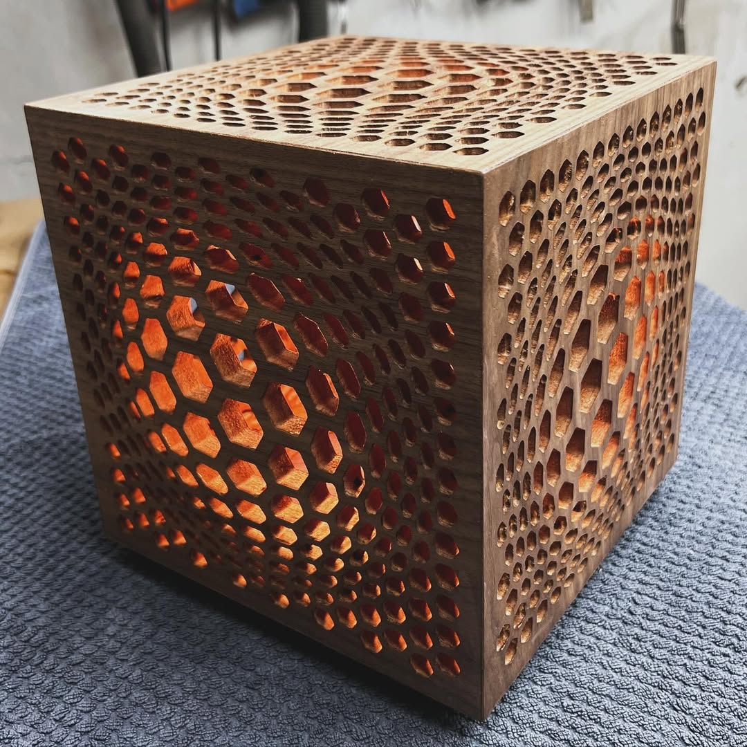 Walnut & MDF Cube Lamp - 2024