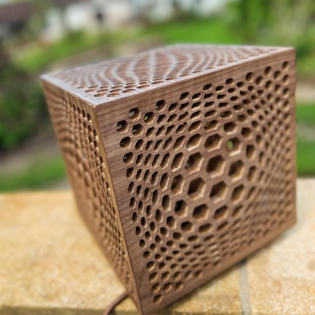 Walnut & MDF Cube Lamp - 2024