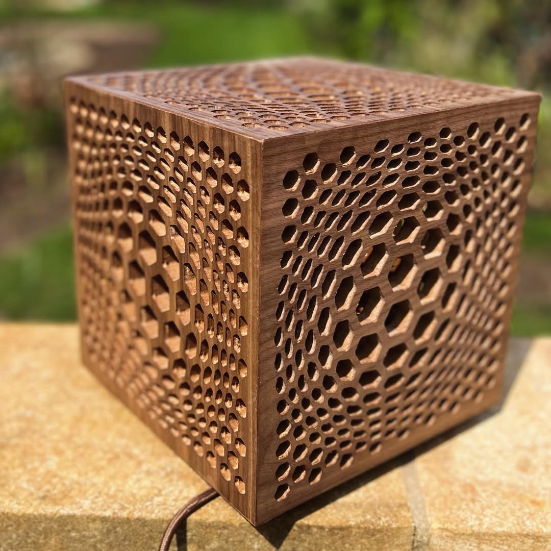Walnut & MDF Cube Lamp - 2024