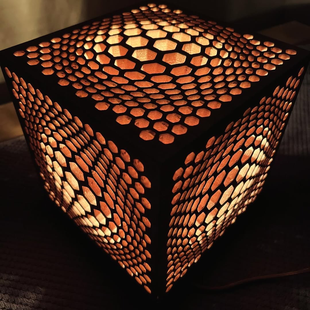 Walnut & MDF Cube Lamp - 2024