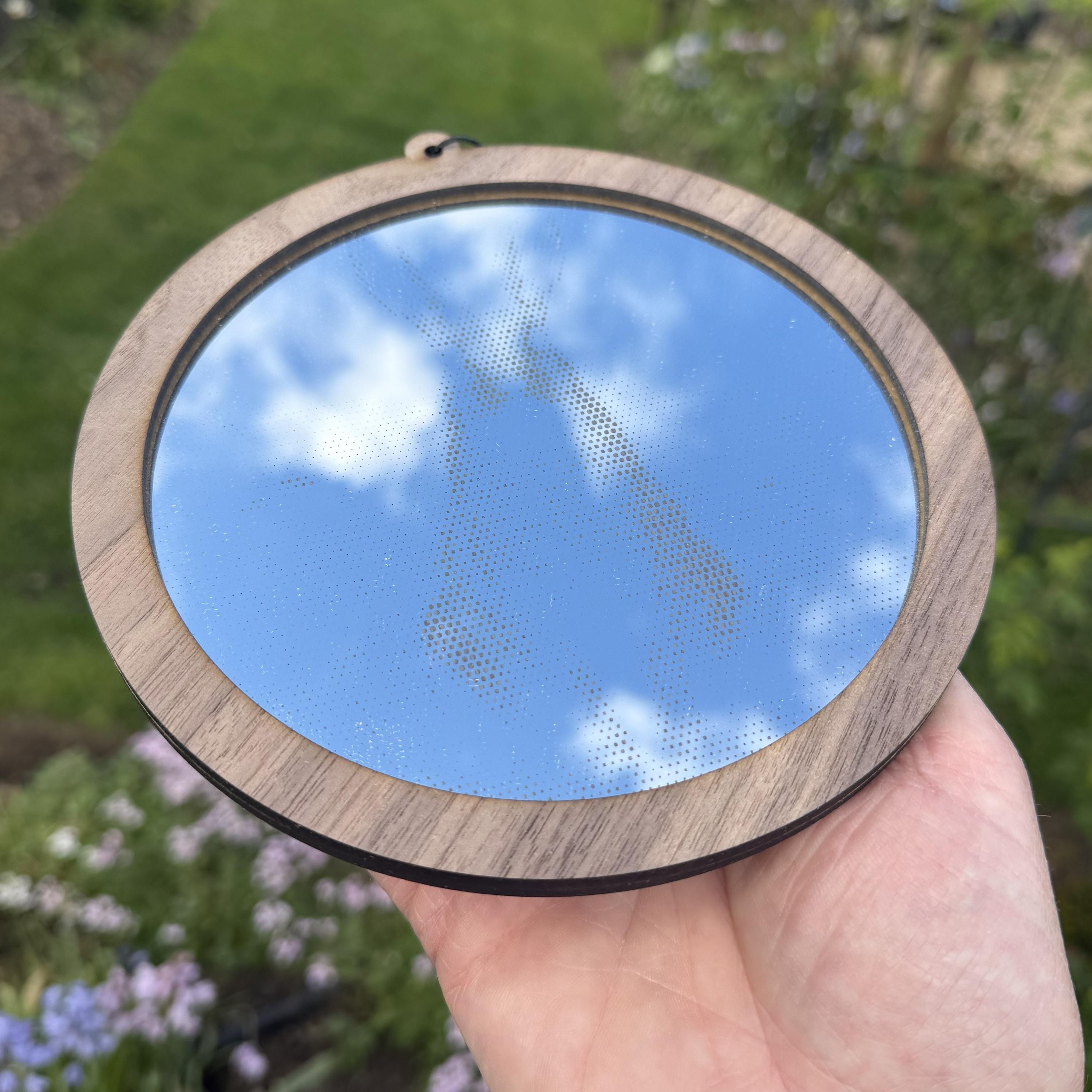 Hare Stipple Art Window Hanging, Modern Walnut & Mirrored Glass Suncatcher