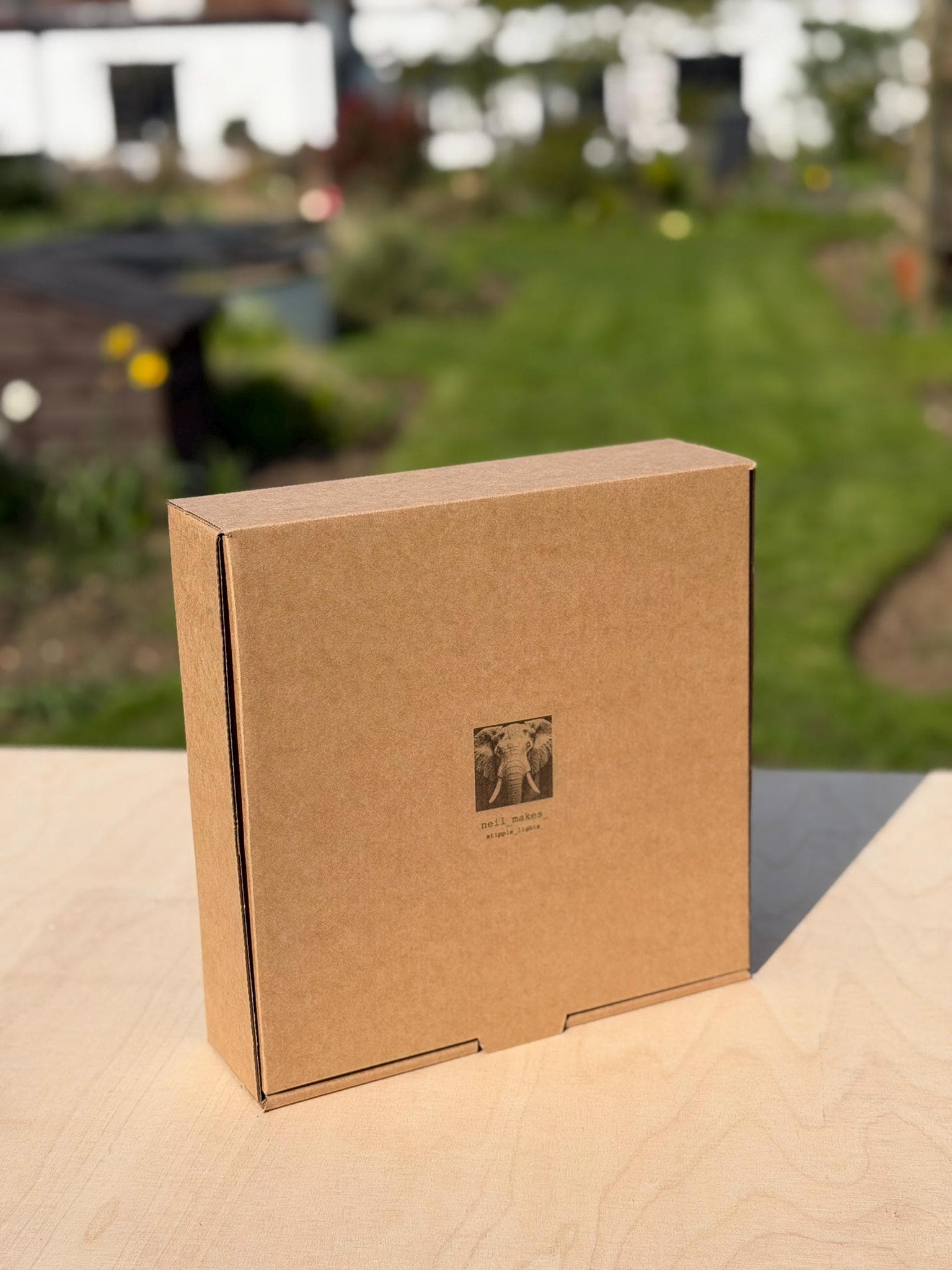 Elephant Stipple Light Box | Walnut Veneer Dimmable Mood Light | Table or Wall Light | Handmade in Somerset UK