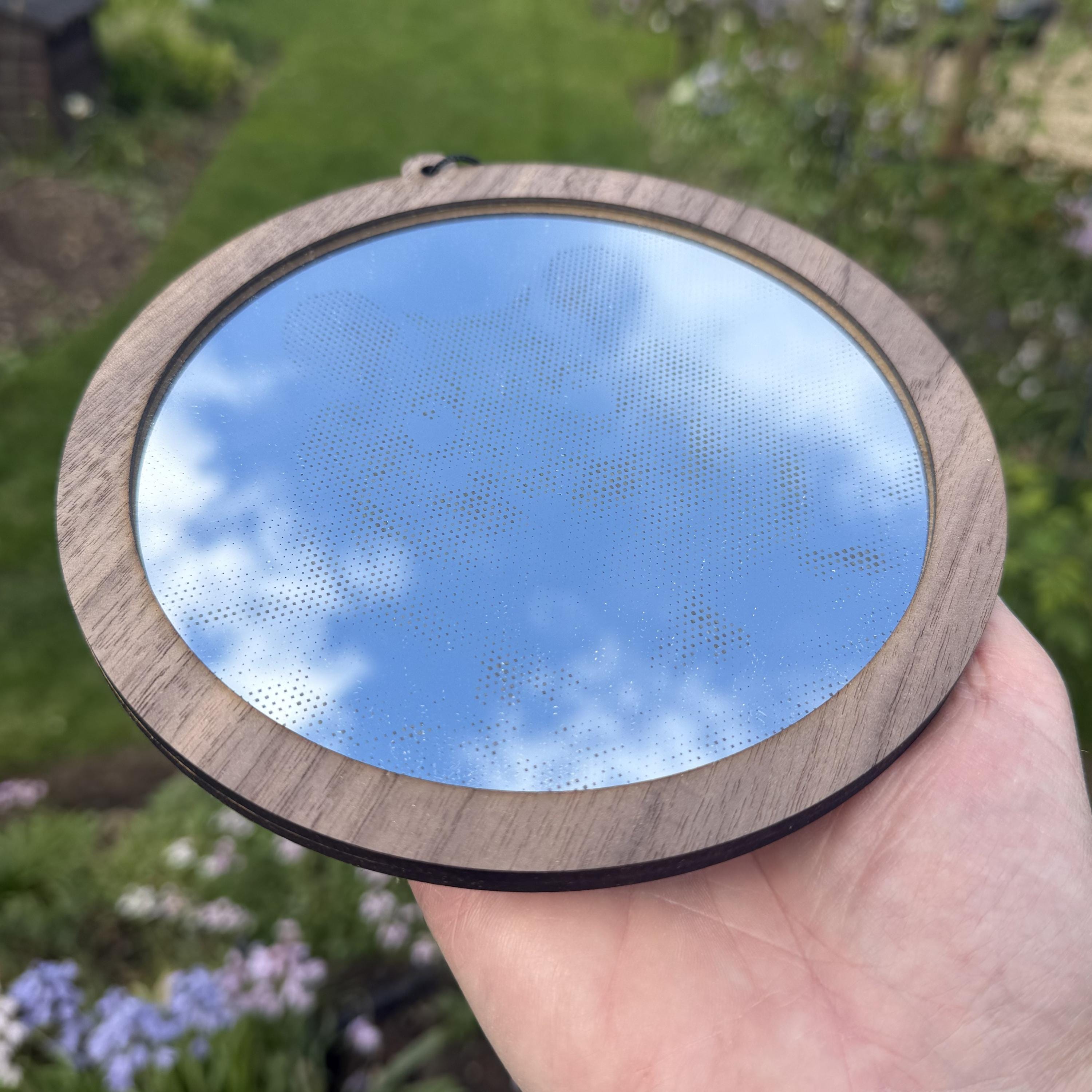 Mouse Stipple Art Window Hanging, Modern Walnut & Mirrored Glass Suncatcher