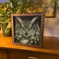 Owl Stipple Light Box | Walnut Veneer Dimmable Mood Light | Table or Wall Light | Handmade in Somerset UK