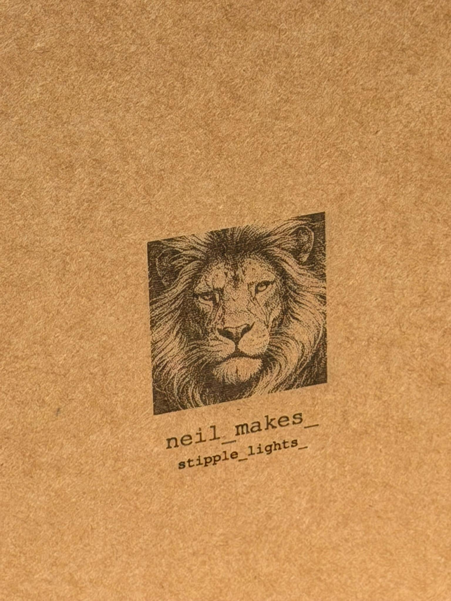 Lion Stipple Light Box | Walnut Veneer Dimmable Mood Light | Table or Wall Light | Handmade in Somerset UK