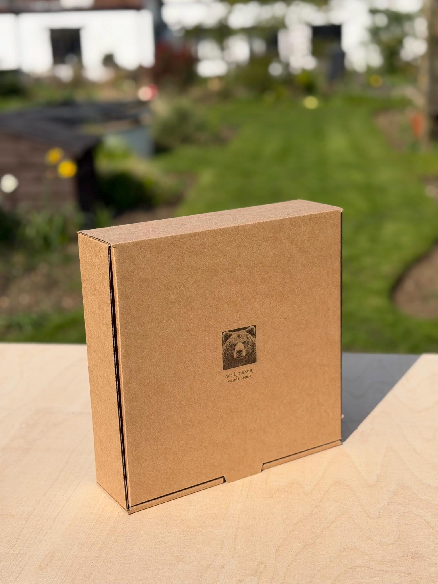 Bear Stipple Light Box | Walnut Veneer Dimmable Mood Light | Table or Wall Light | Handmade in Somerset UK