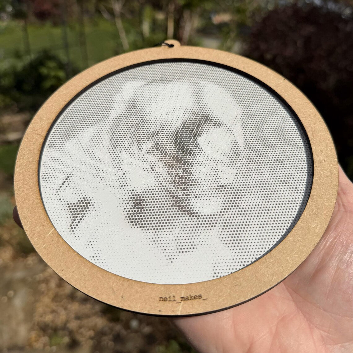 Custom Photo Suncatcher, Stipple Art Modern Mirror & Walnut Window Hanging