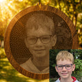 Custom Photo Suncatcher, Stipple Art Modern Mirror & Walnut Window Hanging