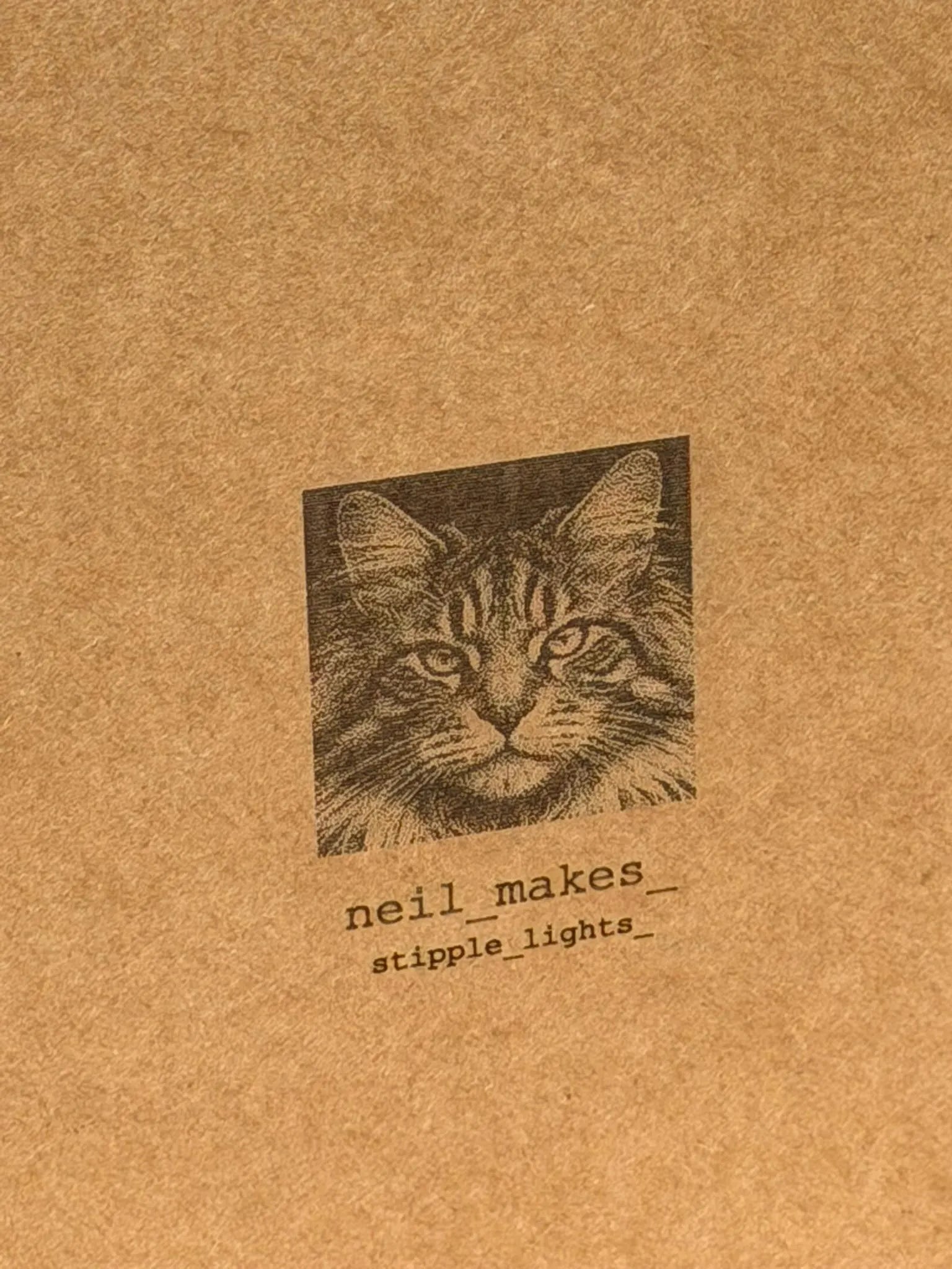 Cat Stipple Mood Lamp | Walnut Shadow Box Light | Handmade UK