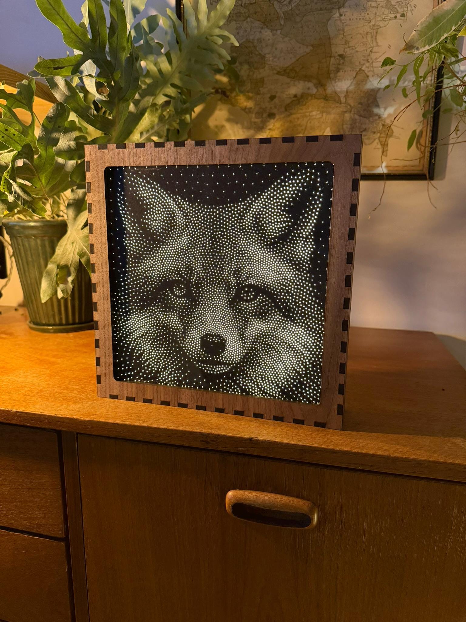 Fox Stipple Mood Lamp | Walnut Shadow Box Light | Handmade UK