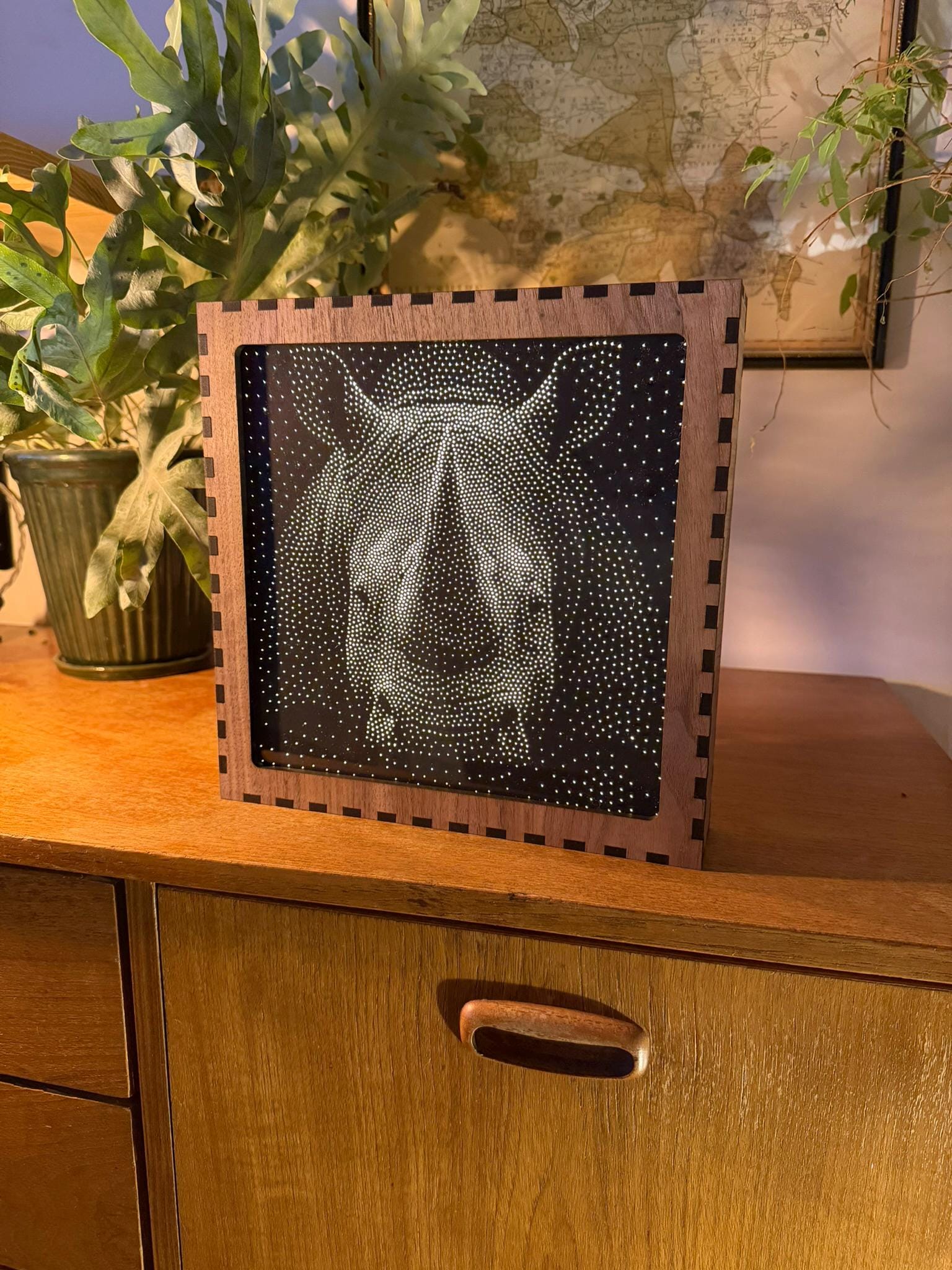 Rhino Stipple Mood Lamp | Walnut Shadow Box Light | Handmade UK