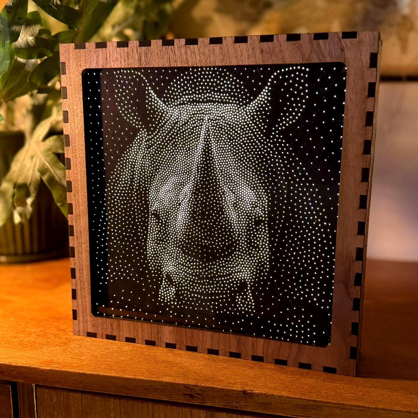 Rhino Stipple Mood Lamp | Walnut Shadow Box Light | Handmade UK