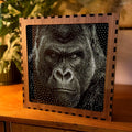 Gorilla Stipple Mood Lamp | Walnut Shadow Box Light | Handmade UK