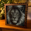 Lion Stipple Mood Lamp | Walnut Shadow Box Light | Handmade UK