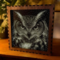 Owl Stipple Mood Lamp | Walnut Shadow Box Light | Handmade UK
