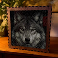 Wolf Stipple Mood Lamp | Walnut Shadow Box Light | Handmade UK