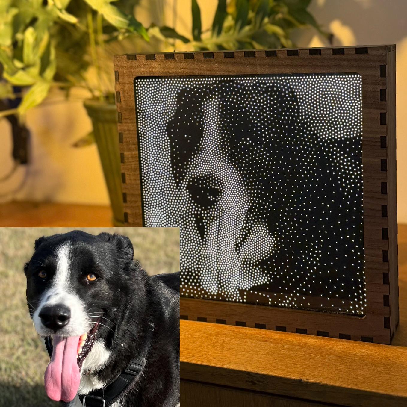 Custom Portrait Stipple Light | Walnut Shadow Box Mood Lamp | Handmade UK