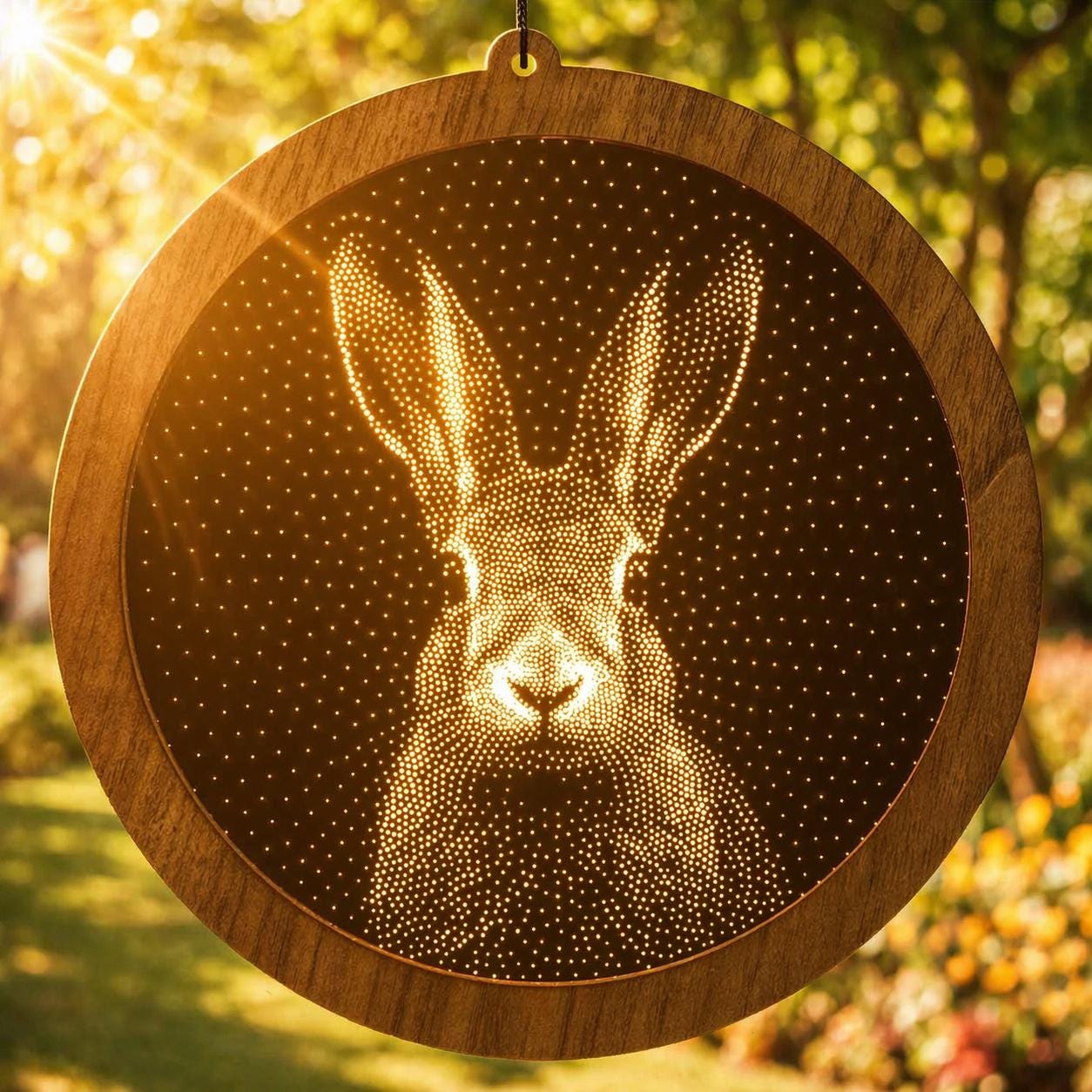 Hare Stipple Art Window Hanging, Modern Mirrored Glass Suncatcher