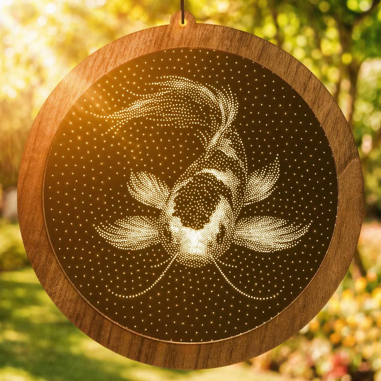 Koi Carp Stipple Art Window Hanging, Modern Mirrored Glass Suncatcher