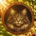 Maine Coon Cat Stipple Art Window Hanging, Modern Mirrored Glass Suncatcher