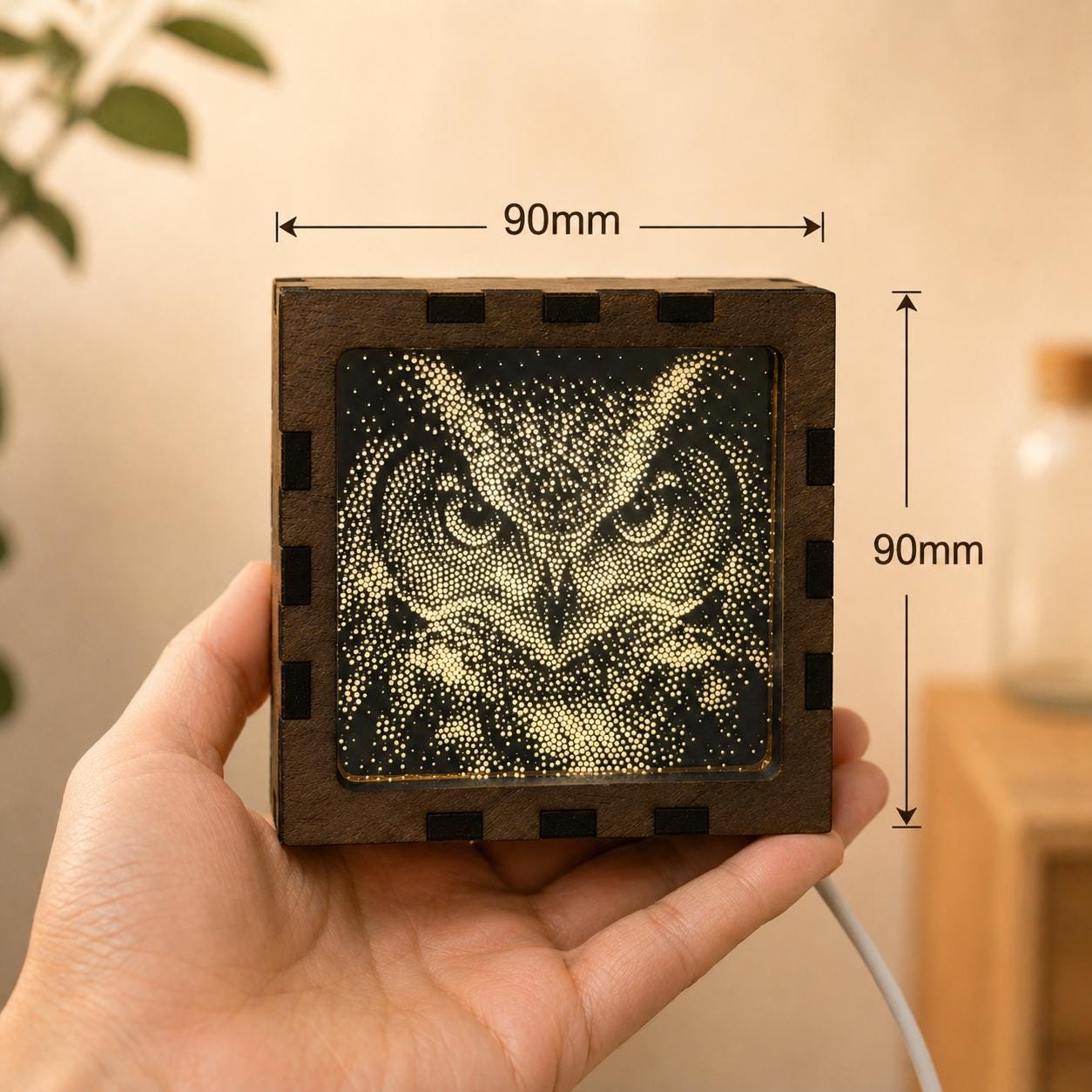 Owl Night Light | Nocturnal Animal Range | Stipple Art Mood Lamp | Wooden USB Bedside Light