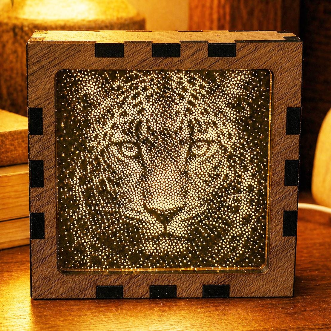 Leopard Night Light | Nocturnal Animal Range | Stipple Art Mood Lamp | Wooden USB Bedside Light