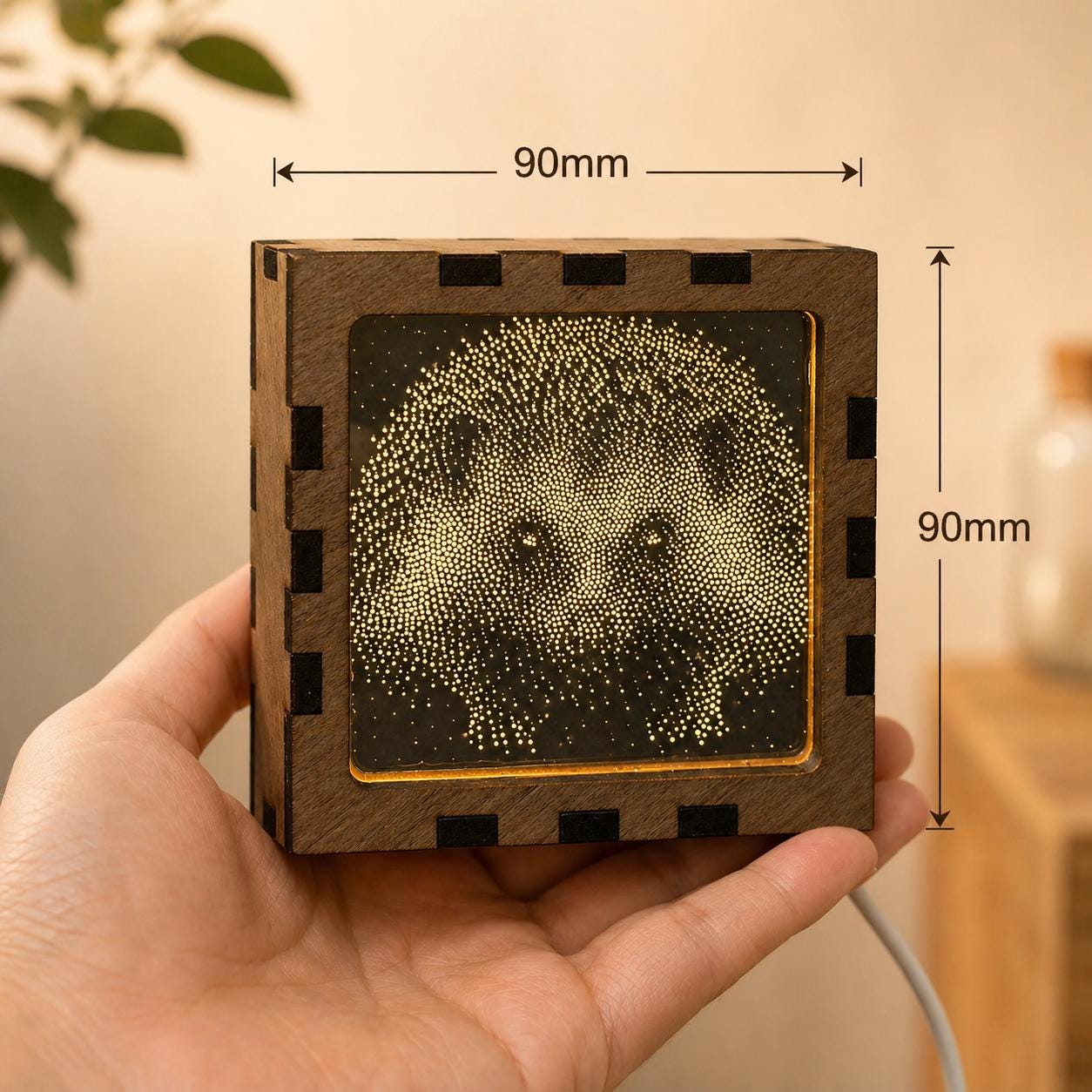 Hedgehog Night Light | Nocturnal Animal Range | Stipple Art Mood Lamp | Wooden USB Bedside Light